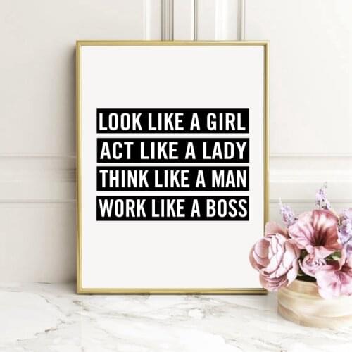 Work Like A Lady Boss Canvas Art Prints and Poster , Girls Inspirational Wall Art Painting Black and White Typography Print