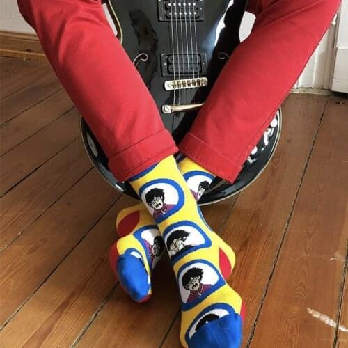 Peonfly Pair 1 Colorful Combed Cotton Shark Skull Pattern Long Happy Men Novelty Skateboard Crew Casual Crazy Socks