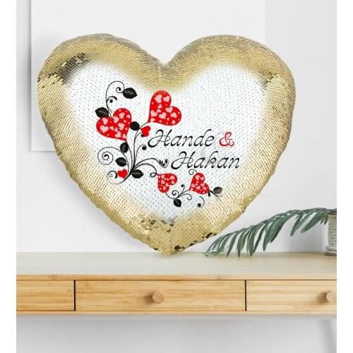 Personalized Valentines Day Gold Glitter Magic Heart Pillow-2