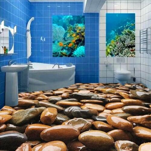 Custom Floor Wallpaper 3D Cobblestone PVC Mural Paintings Papel De Parede 3D Bathroom Floor Self-adhesive Waterproof Wallpaper