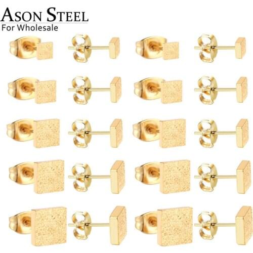 ASONSTEEL Stainless Steel Wholesale Earrings 10pairs/lot Square 4mm to 8mm Gold/Silver Color Rose Gold/Black Stud Earring Set