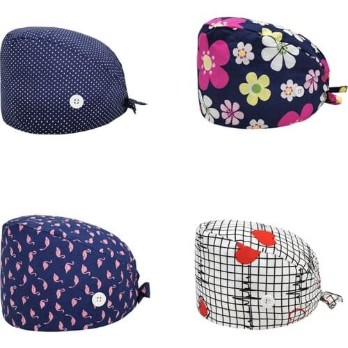 Unisex New Heart Cotton Adjustable Pet Work Hats Dust Cap Nursing Cap Elastic Beauty Hats Beauty Salon Baotou Hat Pet Scrubs New