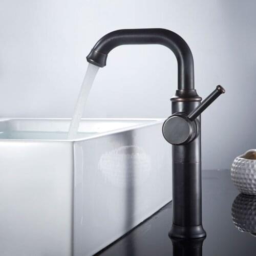 Basin Mixer Faucets Black Oil Brass Bathroom Sink Faucet Single Handle Rotation Spout Vintage Wash Hot and Cold Mixer Taps Crane