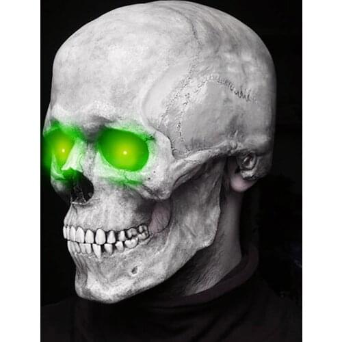 Halloween Decoration Latex Skull Scary Accessories Horror Full Head Skull Mask Helmet Movable Jaw Green Red Eyes
