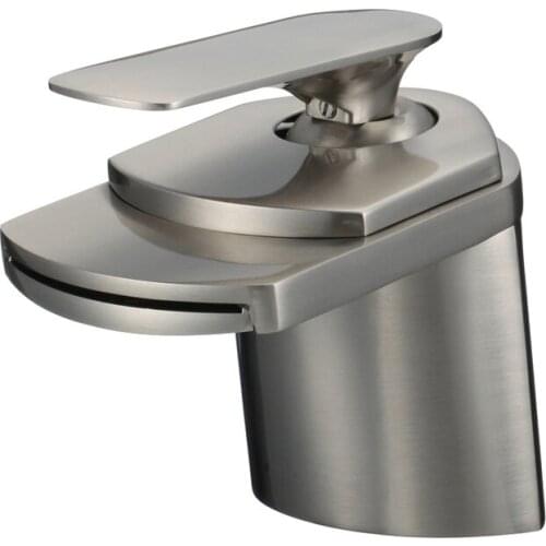 Vidric High Quality 100% Copper Rushed Square Single Lever Chrome Brushed Nickel Lavatory Bathroom Mixer Tap Waterfall Basin Fau