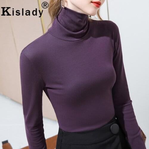 Korean Harajuku Turtleneck Long Sleeve Gothic Solid Shirt OL Harajuku Slim Basic Shirt Kislady Plus Size Tops Fashion Clothes