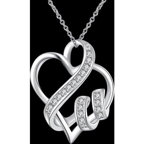 2020 New Arrival Cubic Zirconia Love Heart Pendant Necklace 925 Sterling Silver Chain For Womens Gift