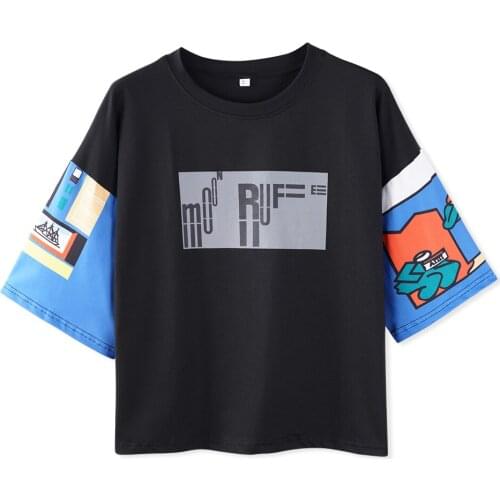 Neatie kiddie Harajuku Streetwear Women Half Sleeve Casual T shirt Female Tops BF Style Graffiti Print Loose T-shirt Clothes