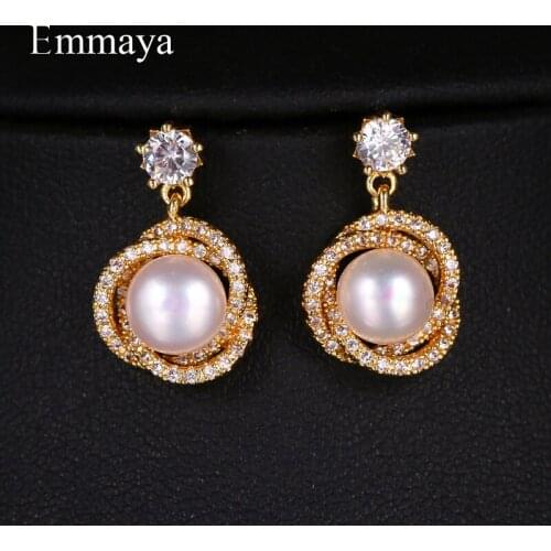 Emmaya Interesting Design Irregular Curve With Cubic Zircon Wrapped In Pearl Fascinating Earring For Women Fashion Dress Up