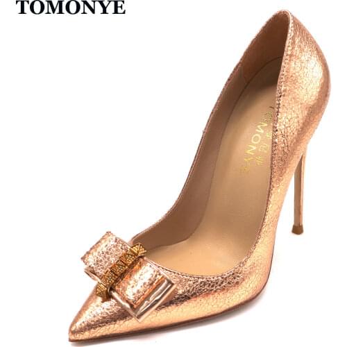 TOMONYE rose gold bursting pattern pointed toe stud bowknot butterfly office lady performing Pole dancing 120mm high heel shoes
