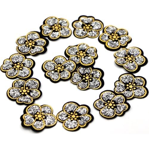10Pcs/lot Silver Flowers Sequin Patches for Clothing Iron On Parche for Cloth Shoes Hats DIY Ornaments Handmade Accessories