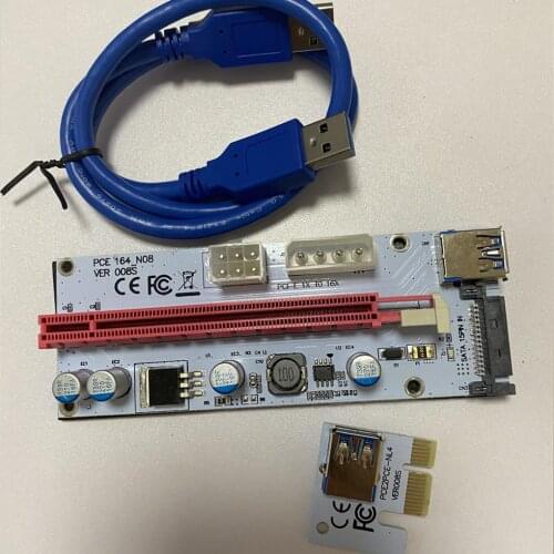 10pcs VER008S Molex 4Pin SATA 6PIN PCI Express PCIE PCI-E Riser Card 008s 008 Adapter 1X to 16X USB3.0 Extender for Mining Miner