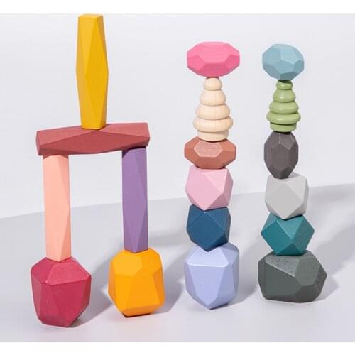2021 Wooden Stacking toy Montessori Toy Block Colored Stone Rocks Stones Tumi Ishi Wood Balancing Stacked Stones DropShipping