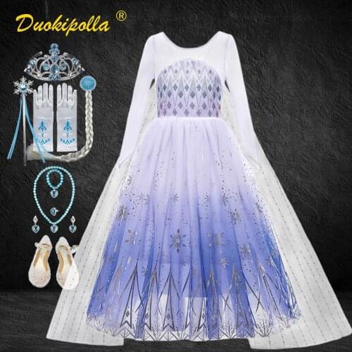 2021 Summer Fancy Girl Snow Queen Elsa 2 Dress Kids Shining Snowflake Princess Party Gown Girls Holiday Long Dress with Cape