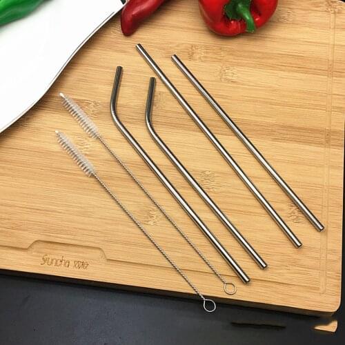 21.5cm 3Pcs 304Stainless Steel Reusable Drinking Bottle Straight Bend Straw Soft Tube Brush Cleaner