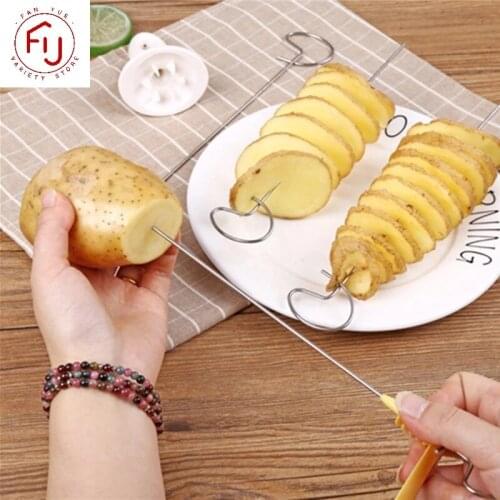 Kitchen Tools For Potato Stainless Steel Potato Hollower Reeler Kitchen Potato Cup Potato Tower Chips Making Twist Shredder 4Pcs