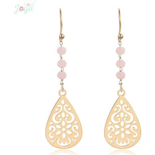 Badu Boho Earrings Flower Stainless Steel Earrings Women Gift Hollow Crystal Fashion Dangle Earrings Statement Earrings