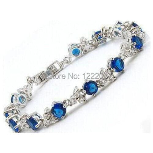 Noblest Crystasl inlay Blue Zircon Jewelry Bracelet 7.5"