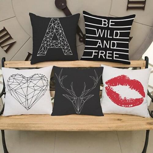 Geometric Letters Line Throw Pillow Case Antlers Love Red Lip Home Hotel Sofa Minimalism Decoration Style Cushion Cover 45x45cm