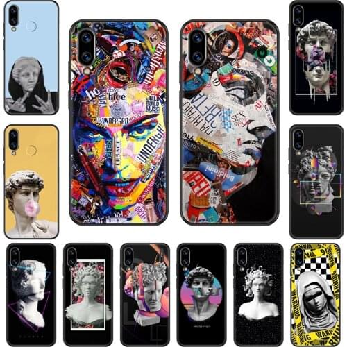 Medusa David Art Statue Phone case For Huawei Honor Mate 5 7 8 9 10 20 i A X Lite Pro black silicone bumper painting shell