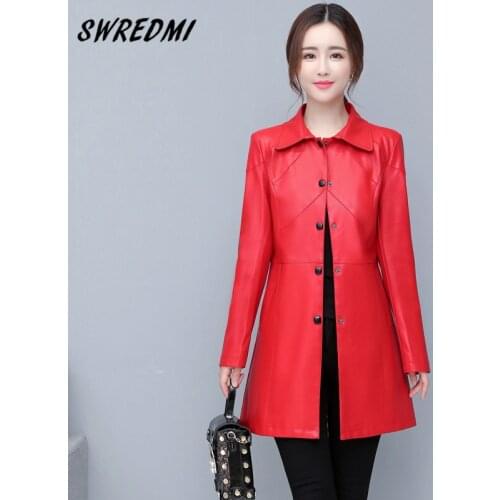 Long Leather Trench Female Spring Leather Coat Women Plus Size M-5XL Suede Clothing High Quality SWREDMI