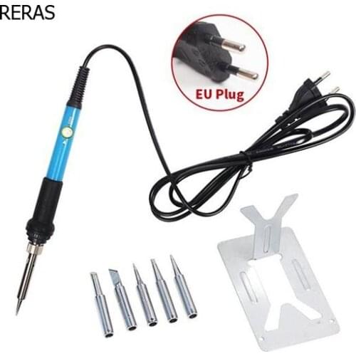220V 60W Electric Soldering Iron Temp Adjust Wood Embossing Burning Carving Pyrography Engrave Tool Kit Brass +Solder Tips