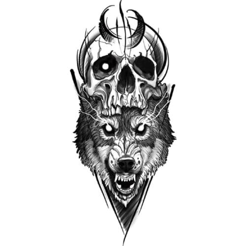 Geometric Temporary Tattoo Sticker Black Wolf Skull Moon Line Design Fake Tattoos Waterproof Tatoos Arm Large Size for Women Men