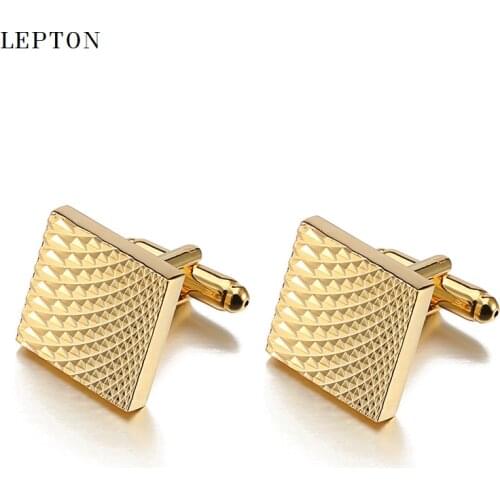 Hot Sale Business Square Gold Color Cufflinks For Mens Lepton Jewelry High Quality Classic Carve Cuff links Relojes gemelos