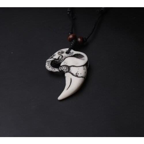 Hot Selling Imitation Yak Bone Carving Elephant Animal Pendant Adjustable Wax Cord Necklace Amulet Gift Hen98