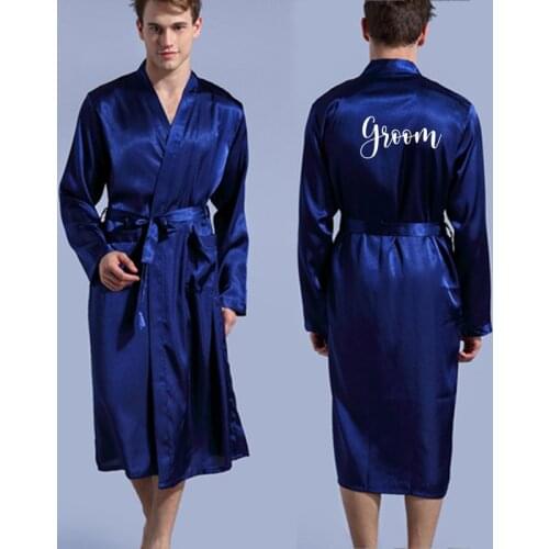 Groom Robe Emulation Silk Soft Home Bathrobe Nightgown For Men Kimono Customized Name and Date Personalized for Wedding Party