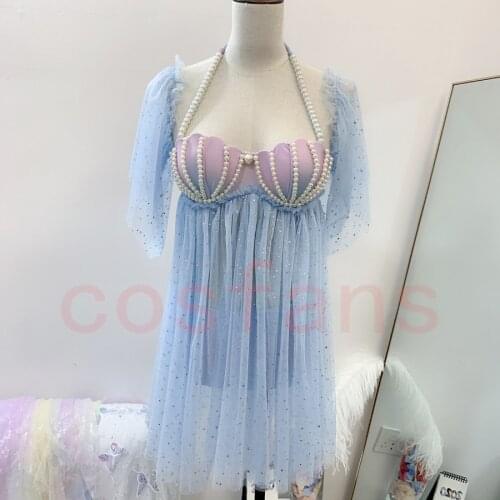 Hot! Beach Fairy Swimsuit Mermaid Bikini swimwear gradient shell Bra Pearl Chains Summer Lolita Sweet swiming suits in stcok