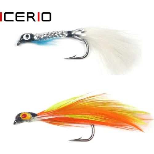 ICERIO 8PCS White Tail Silver Streamer Minnow Tying Hook Trout Salmon Fishing Fly Lure Baits Golden Ghost