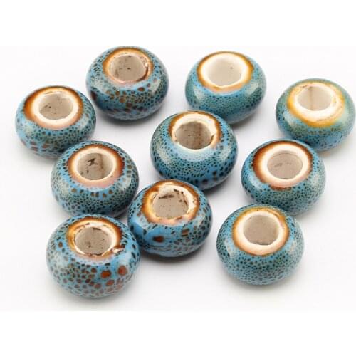 14mm Large Hole Ceramic Beads Flower Glazed For DIY Accessories Jewelry Making Earring Loose Charm Porcelain Beads WholesaleT173