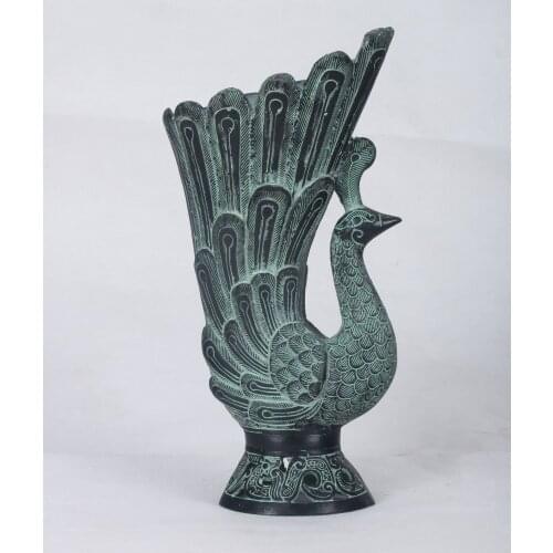 Collectible Chinese Bronze Handwork Carved Peacock Cup
