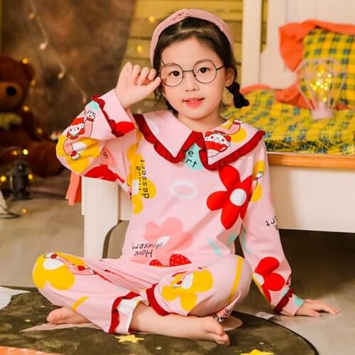 Children Clothing Suit Baby Girl Pajamas Set for princess Flowers Nightwear Fruits Pijamas Sets Kids Long Sleeve Sleepwear Set
