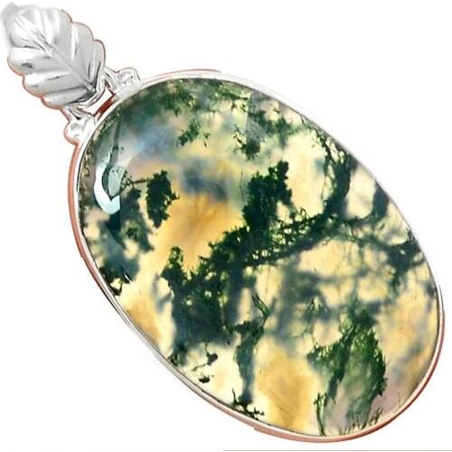 Lovegem MOSS AGATE Pendant 925 Sterling Silver, 47 mm, AP2675