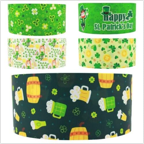Q&N ribbon 16mm 22mm 25mm 38mm 50mm 75mm St. Patricks Day cartoon printed grosgrain/FOE ribbon DIY Sewing Hairbows Gift