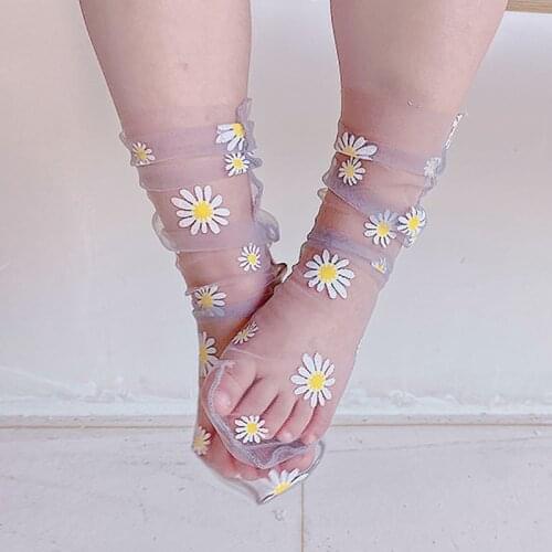 Summer Toddler Baby Vintage Transparent Daisy Print Mesh Socks Kids Girls Flowers Gauze Socks Children Baby Sock Sox