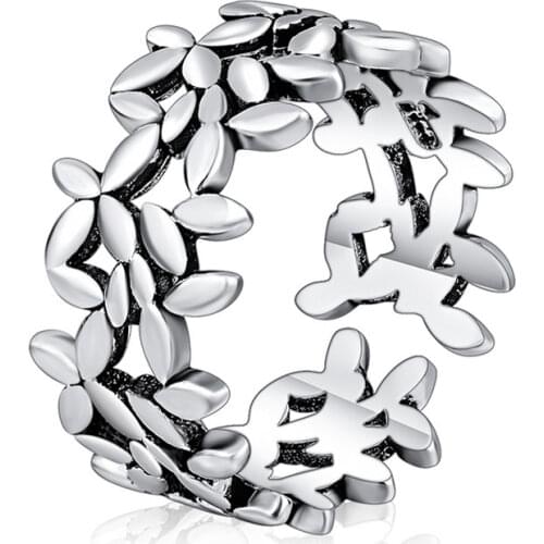 LIVVY Silver Color Hot Fashion Wishful Olive Leaves Cubic Zirconia Adjustable Finger Rings For Women Jewelry Wedding