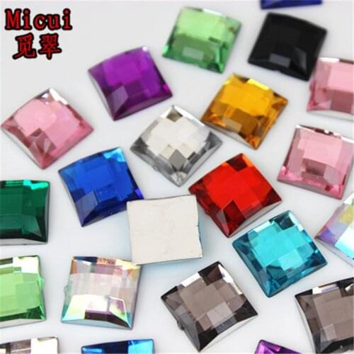 Micui 100pcs 12mm Crystal Mix Color Acrylic Rhinestones Flatback Square Gems Strass Stone For Clothes Dress Craft ZZ609