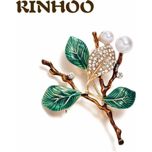 Fashion Simple Pearl Tree Branches Shiny Rhinestone Branch Leaf Plant Brooch for Women Female Costume Brooch Jewelry