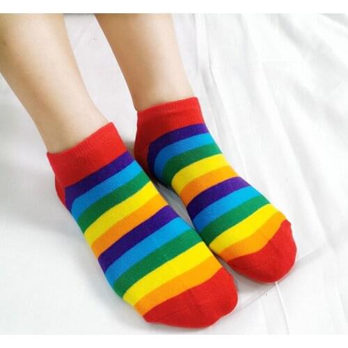 Fashion Rainbow Socks Womens Low Tube Mens Happy Sports Socks Cotton Breathable Short Boat Socks Couple Streetwear Cute Gifts