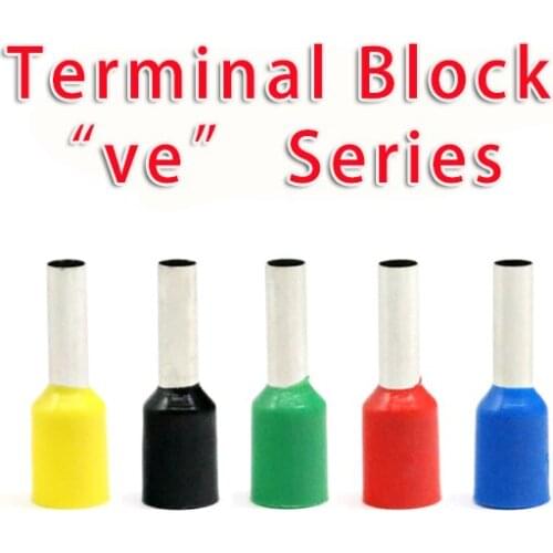 100 PCS Terminal Block Set Cold Pressure Terminals VE European Type Tube Pre-Insulated Terminal Copper Nose Pin End Length 8mm