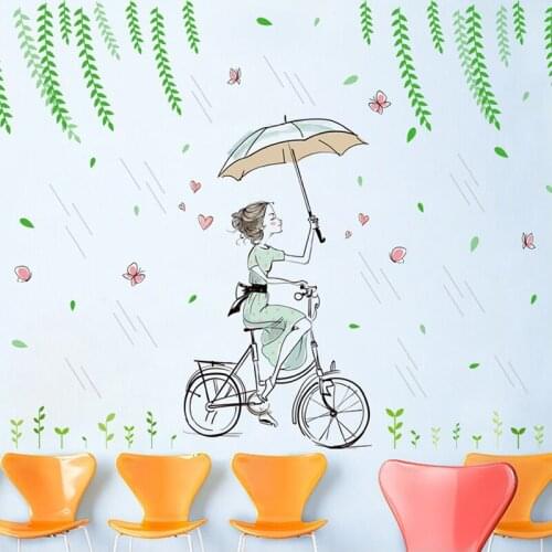 DIY Removable PVC Wall Stickers Cartoon Umbrella Girl Butterfly Leaves Girls Bedroom Decoration Self-adhesive PVC Wall Decals