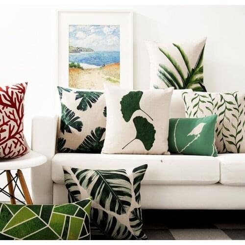 Decorative Throw Pillow Cover Case Tropical Plants Flamingo Green Polyester Seat Cushion Cover For Sofa Home Decor Almofadas