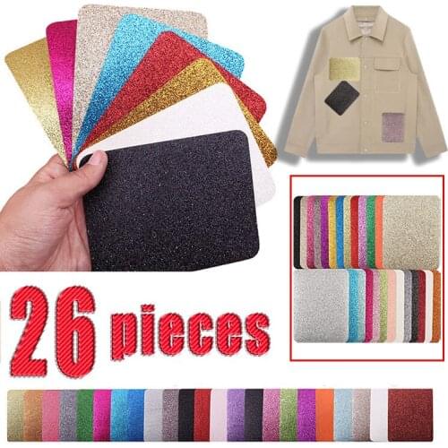 Solid Color Cloth Stickers Iron on Glitter Patch Shinning Thermo Adhesive Patches Bags Pants Jackets Rectangle Sewing Supplies