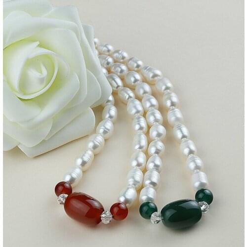 7-8mm Real Freshwater Natural Pearl Necklace with Agate Hot Cheap Fashion Jewellery Nice Jewelry Good Party Gift