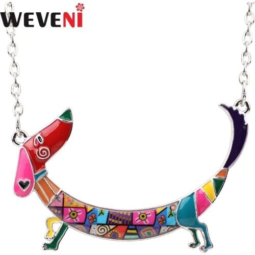 WEVENI Statement Metal Turn Back Dachshund Dog Choker Necklace Enamel Pendant Chain Collar 2017 Trendy Animal Jewelry For Women