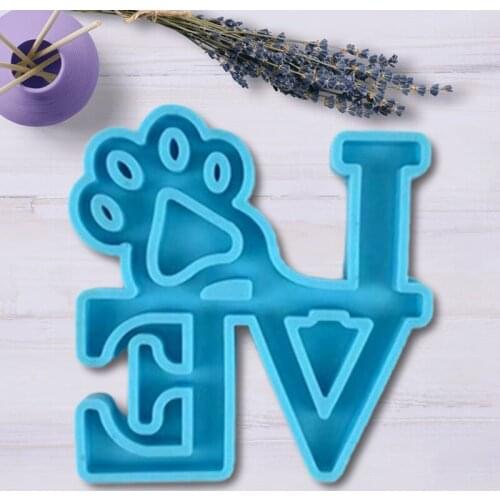 R58E Heart with Bear Paw Shape Keychains Epoxy Resin Mold I Love You Silicone Mould