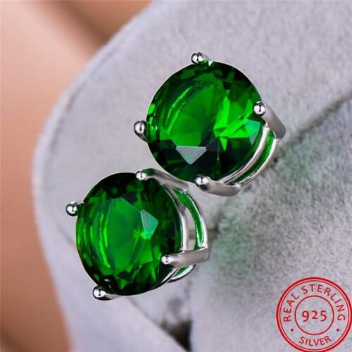 Luxury Female Natural Emearld Green Stone Earrings 925 Sterling Silver Stud Earrings For Women Small 8mm Round Wedding Earrings